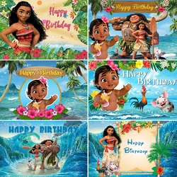 Baby Moana Theme Kids Birthday Party Summer Hawaiian Beach Palm Trees Blue Ocean Photo Background Kids Baby Shower Princess Prop