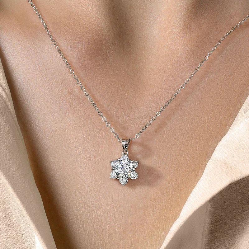 Stylever Luxury Snowflake Moissanite Diamond Pendant for Women Gift 925 Sterling Silver Necklace Sparkling Wedding Fine Jewelry