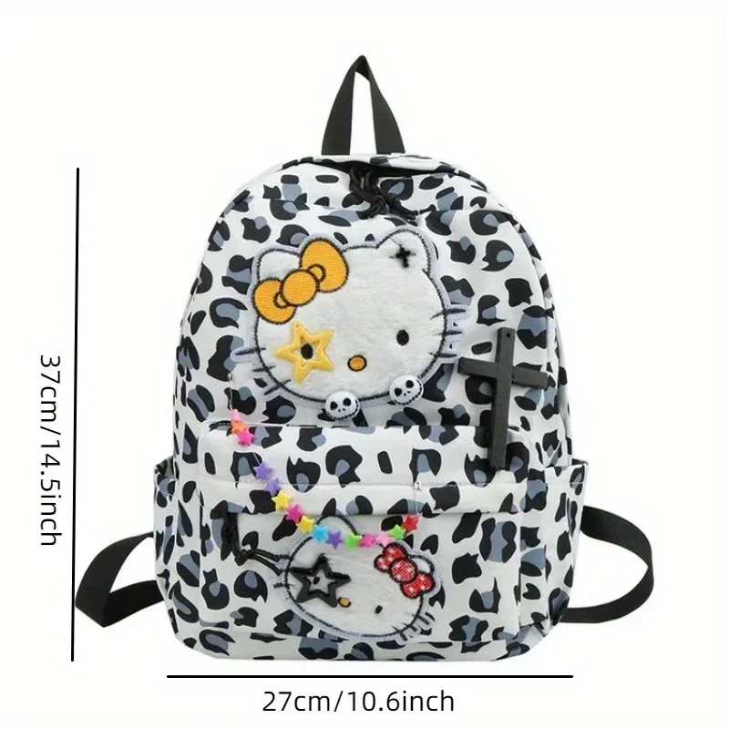 Sanrio Hello Kitty Large Capacity Backpack Cute Cartoon Back To School Backpack Fashion Leopard Print Schoolbag Casual Daily Use