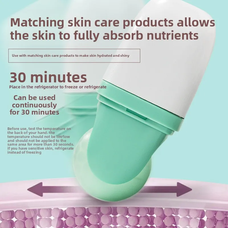 جهاز تدليك الوجه المزدوج على شكل آيس رولر، أداة تبريد ومهدئة للعناية بالبشرة، كرة صغيرة برأسين للعناية بالانتفاخ والمسام