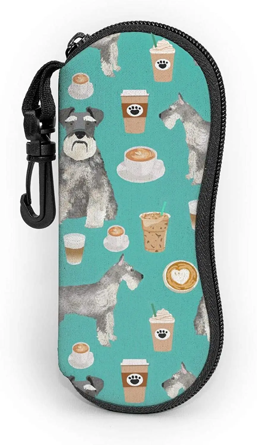 Stylish Schnauzer Coffee Dog Glasses Case With Carabiner Portable Soft Eyeglasses Anti-Scratch Pouch For Sunglasses Eyeglasses