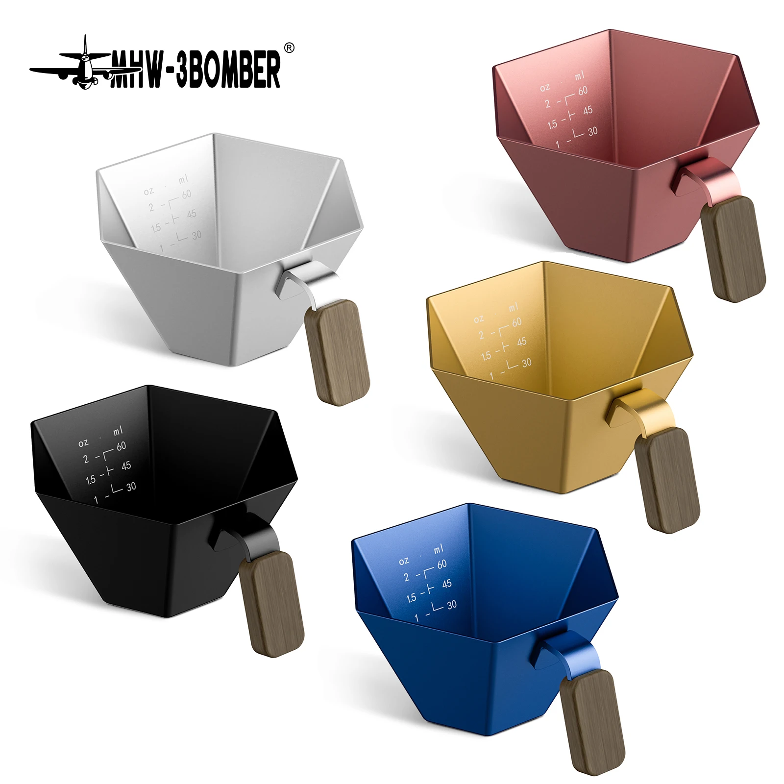

MHW-3BOMBER Espresso Measuring Cup with Dual Scale Espresso Shot Cups with Wooden Handle and Hexagonal Spouts Coffee Accessories