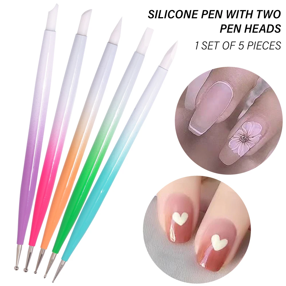YIKOOLIN 5PCS Dual-Head Nail Art pennello in Silicone punteggiatura penna Set Nail Art punteggiatura suggerimenti per la pittura strumenti per Manicure pennello penna arte