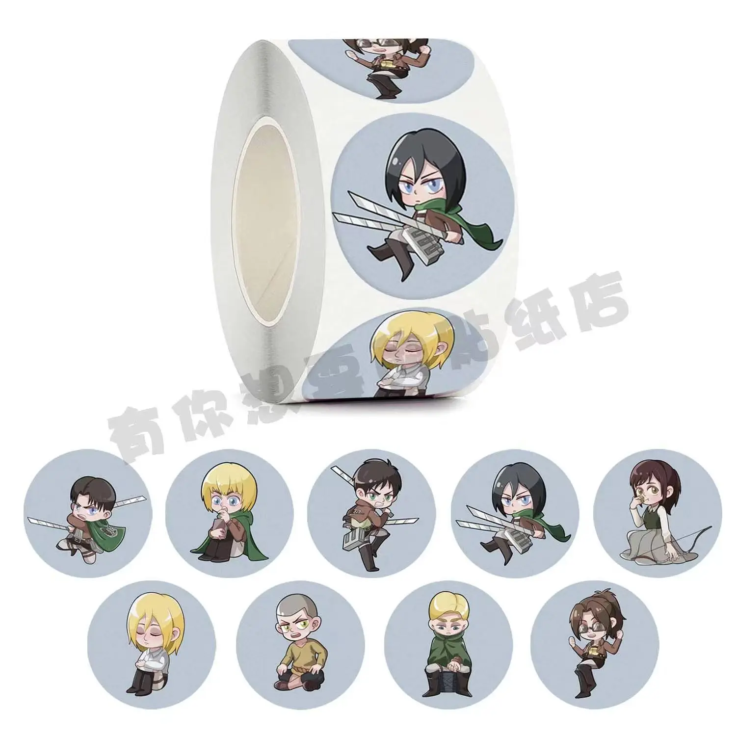 Anime Ataque Titan Cosplay Cartoon Tags, Ornamento do Amor, Rodada Paster Encaracolado, Natal e Presente de Aniversário, 500 Adesivos/Rolos