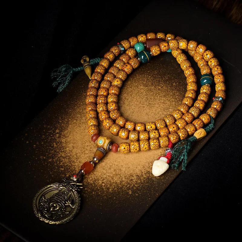 Original Tibetan- cracked old star-moon bodhi seed necklace with Zaki Lam copper accessories, ethnic-style Buddhist beads