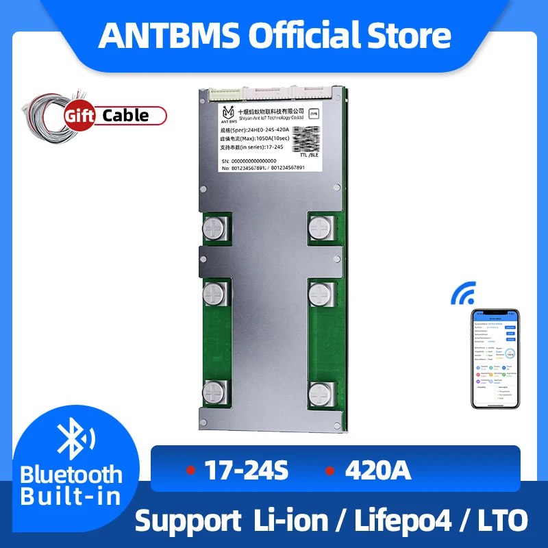 

ANT BMS 17S 18S 19S 20S 21S 22S 24S LiFePo4 Li-ion 400A 48V 60V 72V LFP NMC Lithium BMS Balance Board With Offline Protection