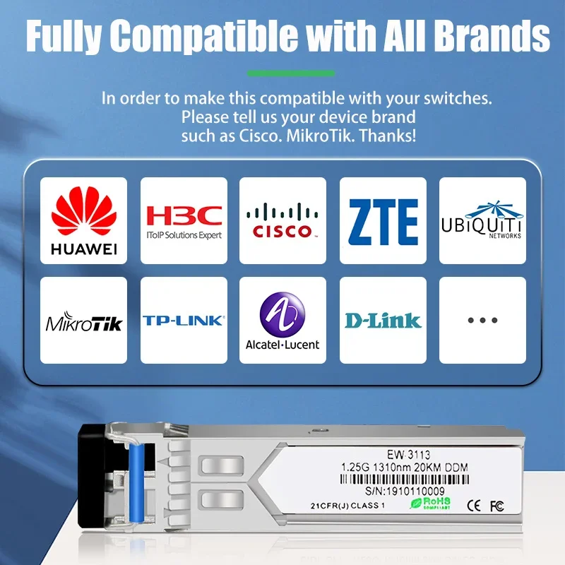 1 Paar 20 km LC SFP Modul 1,25 G SFP Glasfaser Modul Simplex Fiber Single mode Kompatibel mit Cisco/Mikrotik/Huawei Switch