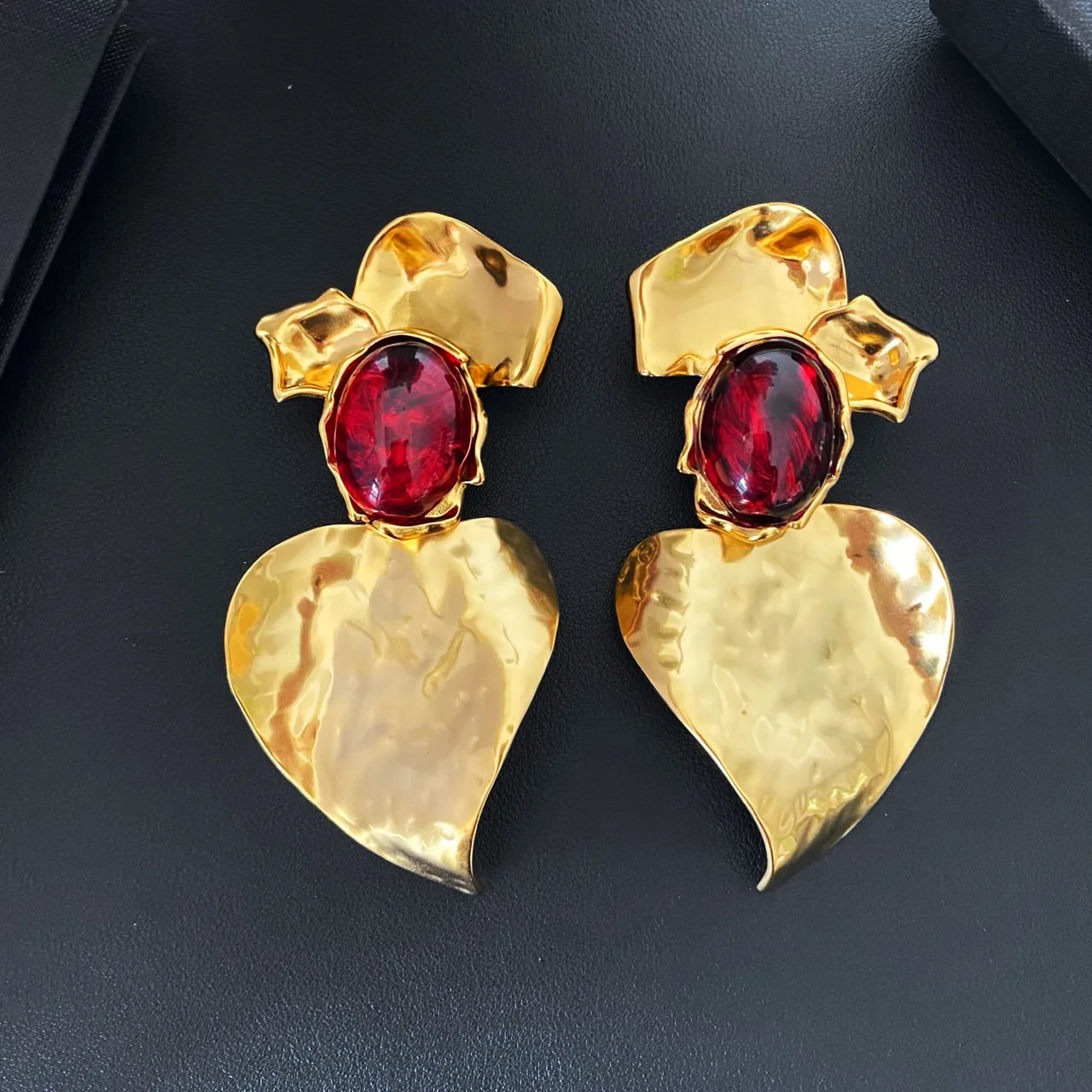 New Jewelry & Accessories Retro Style Red Resin Flower Shaped Exaggerated Large Ear Clip Earrings For Women's Parties & Gifts