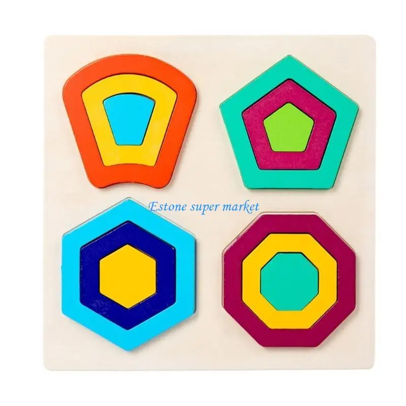 090B Sensory Learning Rainbow Puzzle Sturdy Wooden Multiple Shapes Color Learning
