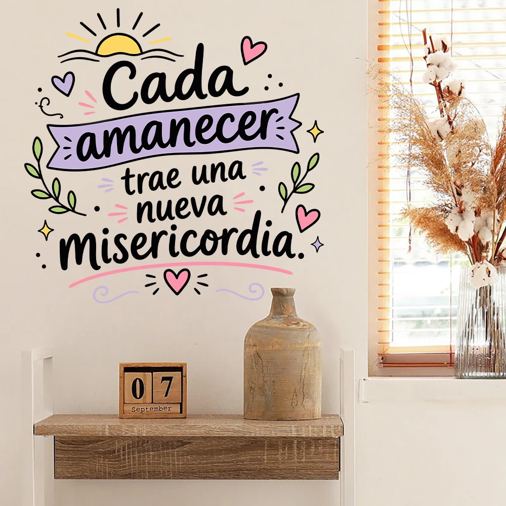 Spanish Bible Verse Sunrise Hearts Wall Decals Good Day Trust  Christian Scripture Wall Stickers Bedroom Living Rooom Decor