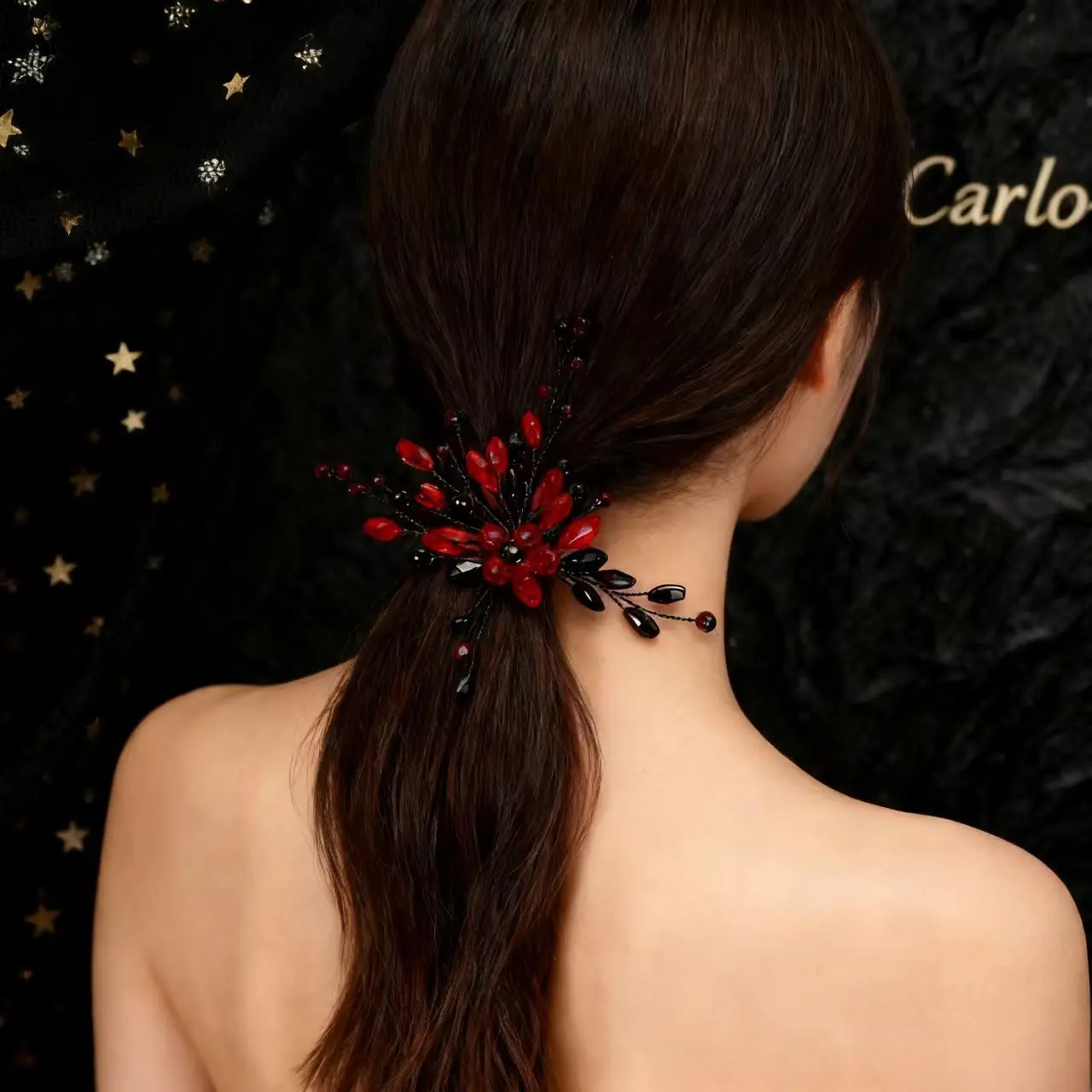 U Shape Hairpin For Women Bride Beads Tiaras Red Black Crystal Hair Clip Forks Fashion Wedding Hair Accessories Marriage Jewelry