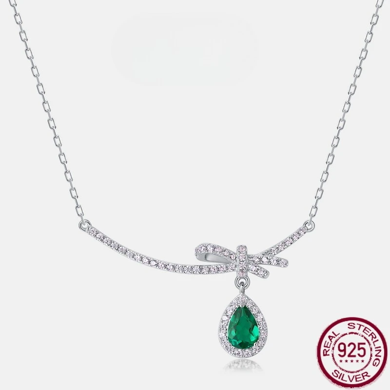 

Новый бант из стерлингового серебра S925, инкрустированный культивированной бабушке, ожерелье с зелеными каплями воды, свадебные украшения