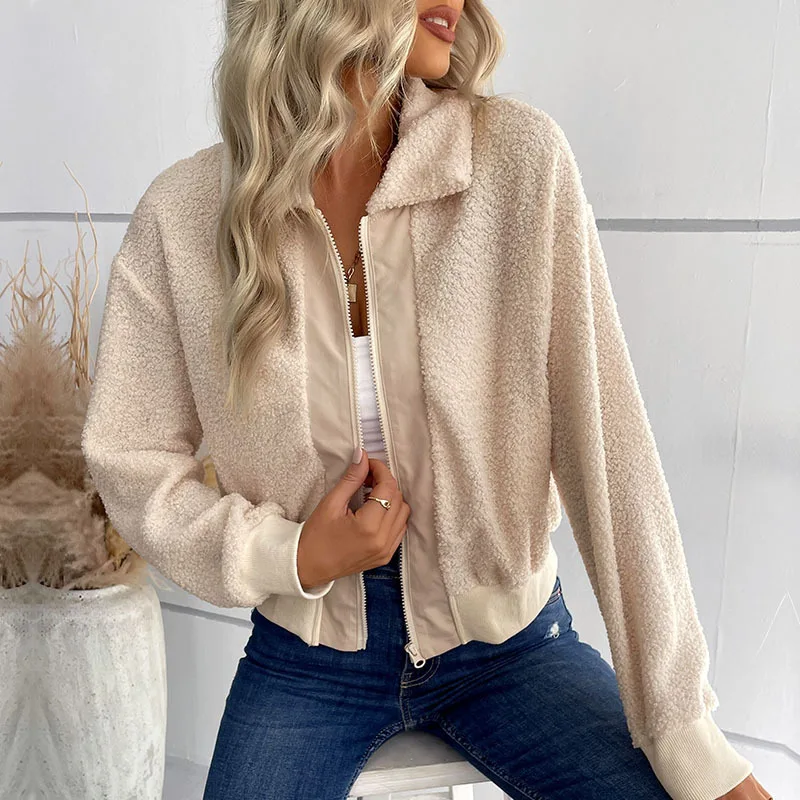 

Women's Cashmere Cardigan Lapel Zipper Jacket Autumn Winter New European American Style Women's Clothing by