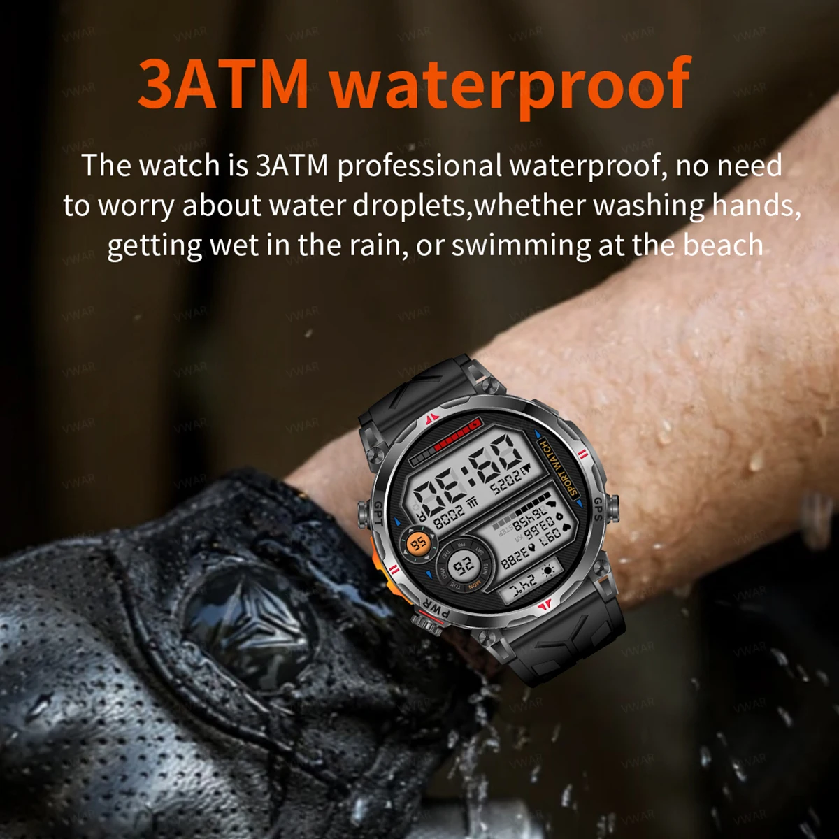 VWAR GPS Смарт-часы для мужчин 30 м Водонепроницаемый компас GPS Смарт-часы Bluetooth Вызов 1,56-дюймовый AMOLED-экран Военный класс Smartwatch 2025