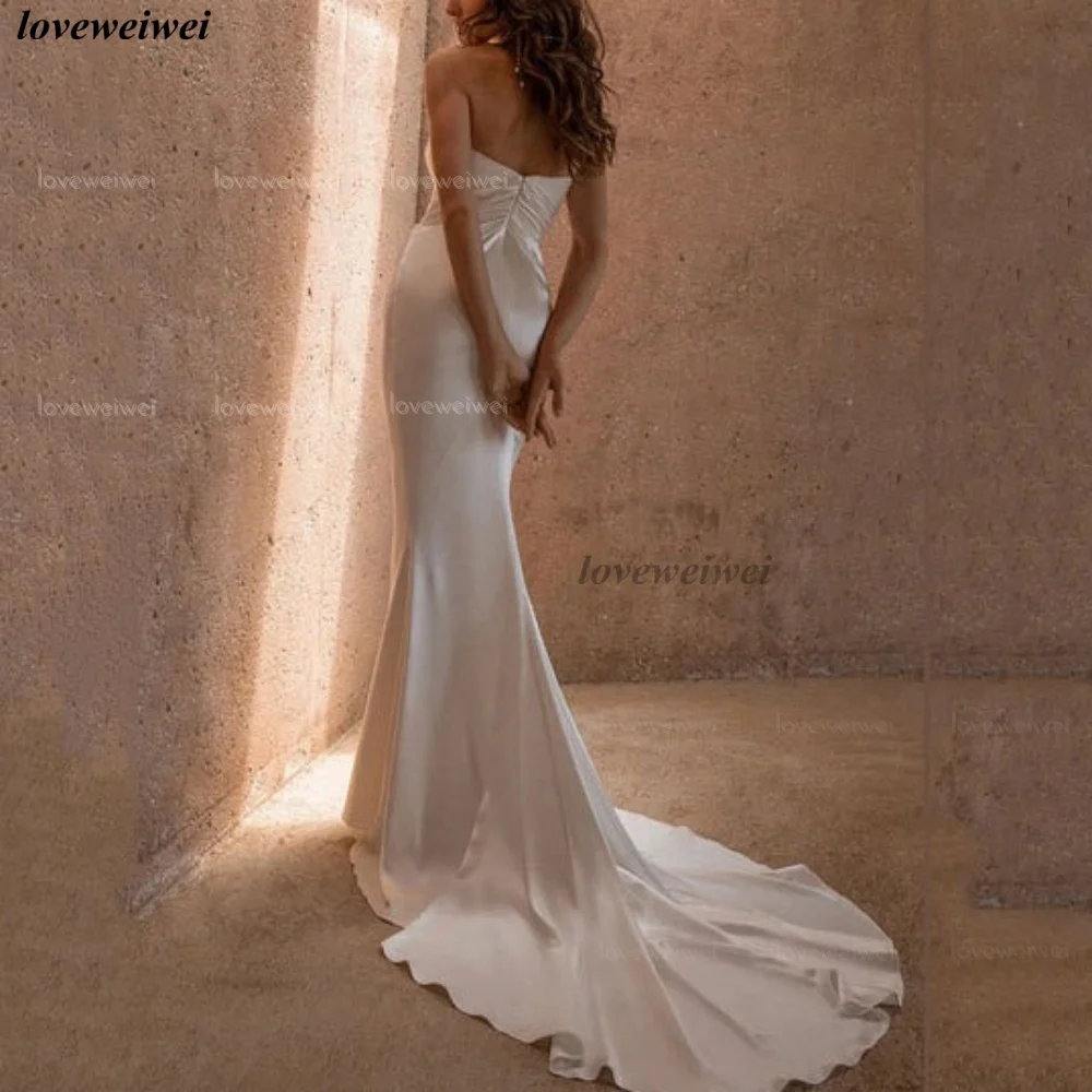 فستان زفاف للنساء مخصص بتصميم بسيط بوهيمي، فساتين زفاف حورية البحر بدون حمالات، ثوب عروس فيستيدوس دي نوفيا