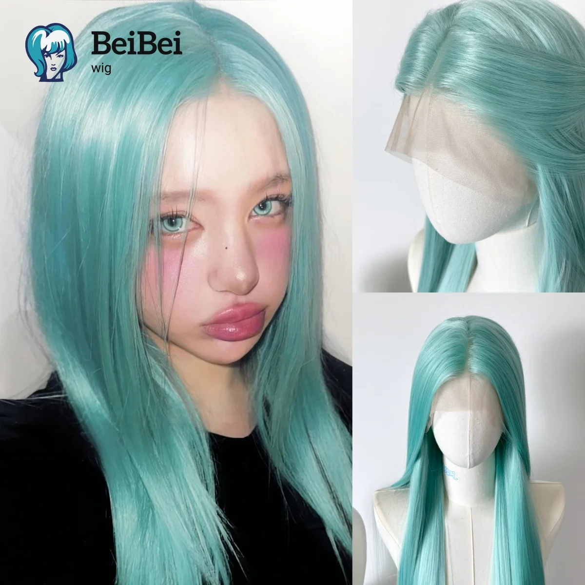 

Light Green Synthetic Lace Front Wigs for Fashion Women 26Inch Long Straight 13*4 Mint Green Wigs For Daily Party Cosplay Wear