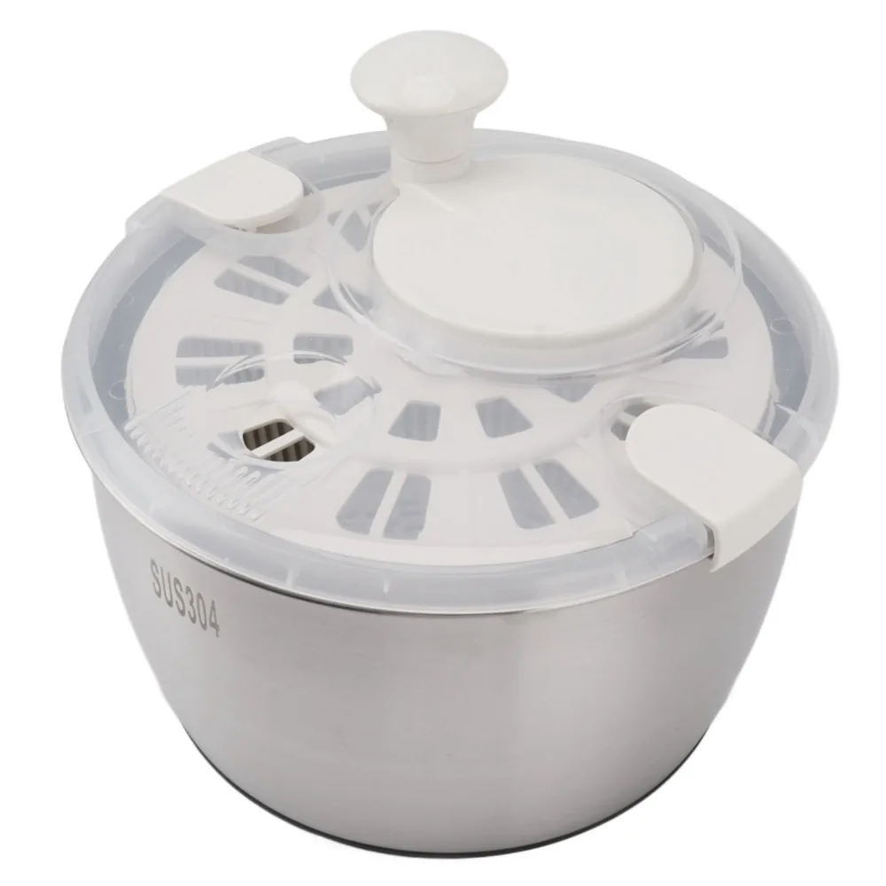Stainless Steel PP Salad Spinner Silver Large Capacity Fruit Washer Drainage Basket Manual Operation Lettuce Spinner