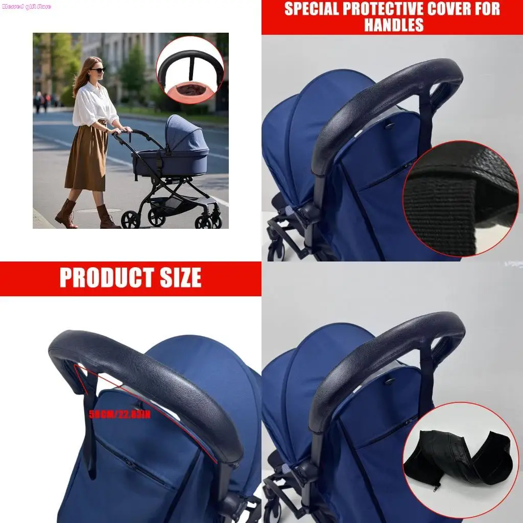 

D0JC Anti Slip Strollers Handle Protector Soft Touch PU Leather Surfaces Comfortable Grip Cover for Infant Pushchair Accessories