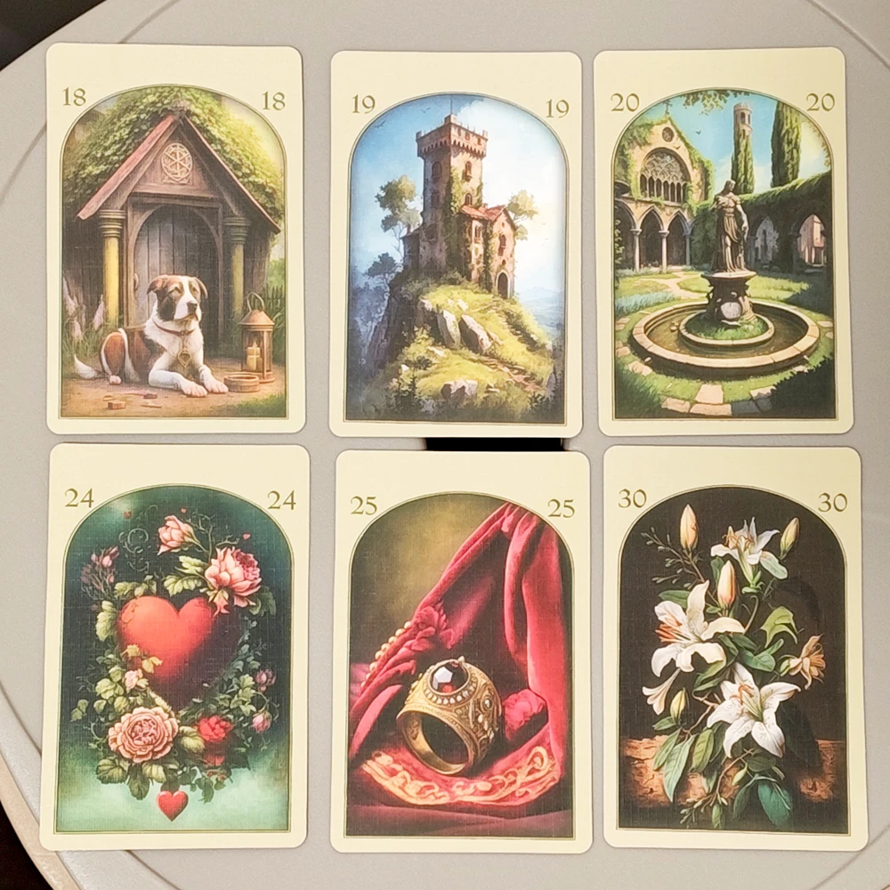 Stampato su cartoncino doppio rilievo 350GSM Mazzo Oracle Lenormand medievale 9 * 6 cm 36 carte