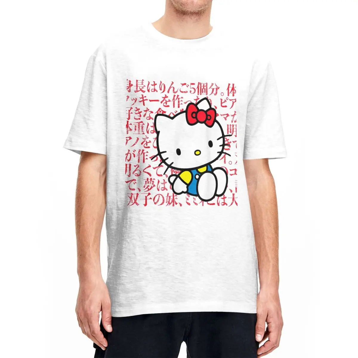 Men Women's T-Shirt Hello Kitty Kanji Japanese Biography 100% Cotton Tee Shirt Short Sleeve T Shirts O Neck Clothing Gift Idea