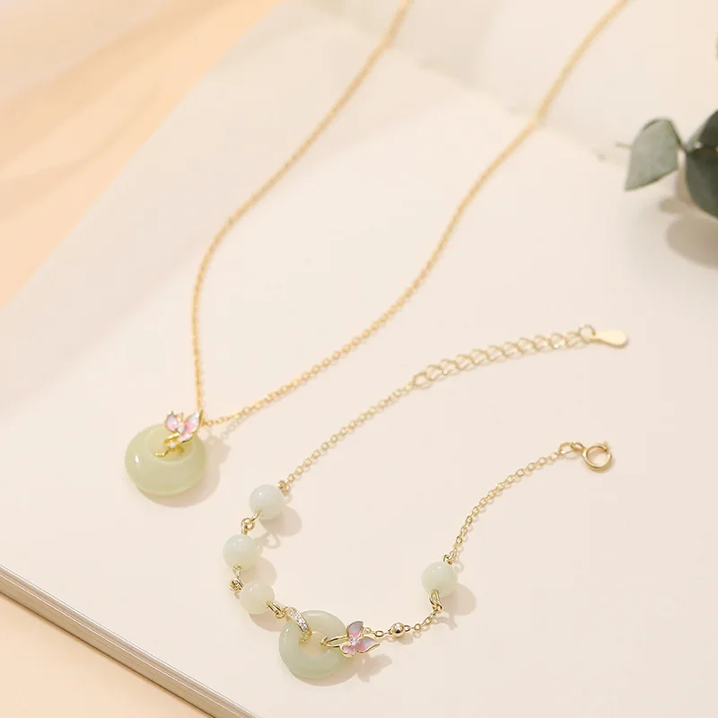 925 Sterling Silver Necklace for Women Orchid Safety Buckle Necklace Silver 925 Chain Pure Silver Jade Pendant Clavicle Chain