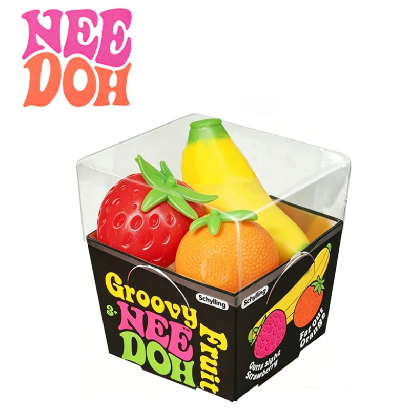 Nee Doh Fruit Stress Ball, Elastic Soft Squishy Fidget Toy, Banana Strawberry Orange Squeeze Sensory Toy Girl Gift