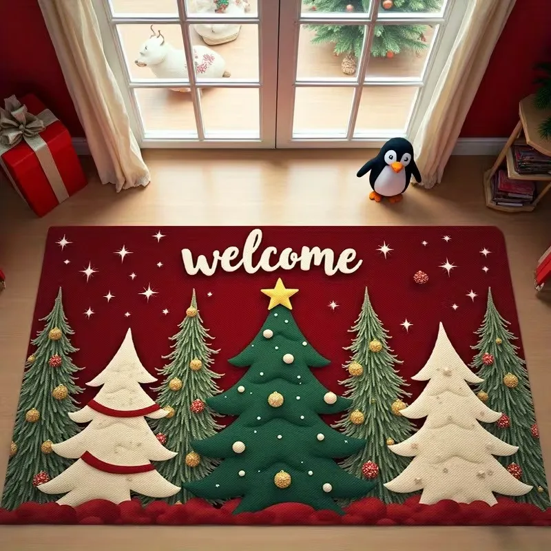 Charming Christmas Elf Washable Floor Mat Decorative Door Rug Perfect For Indoor Outdoor Entryway Welcome Accent