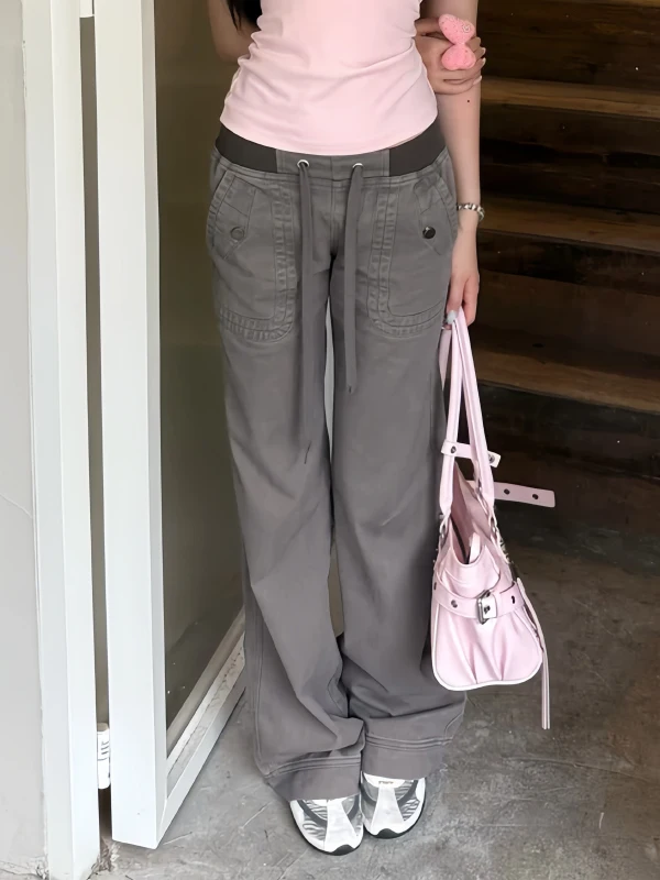 

Low Waist American Retro Work Pants Women Summer High Street Sexy Design Slim Straight Leg Micro Flared Floor Length Jeans
