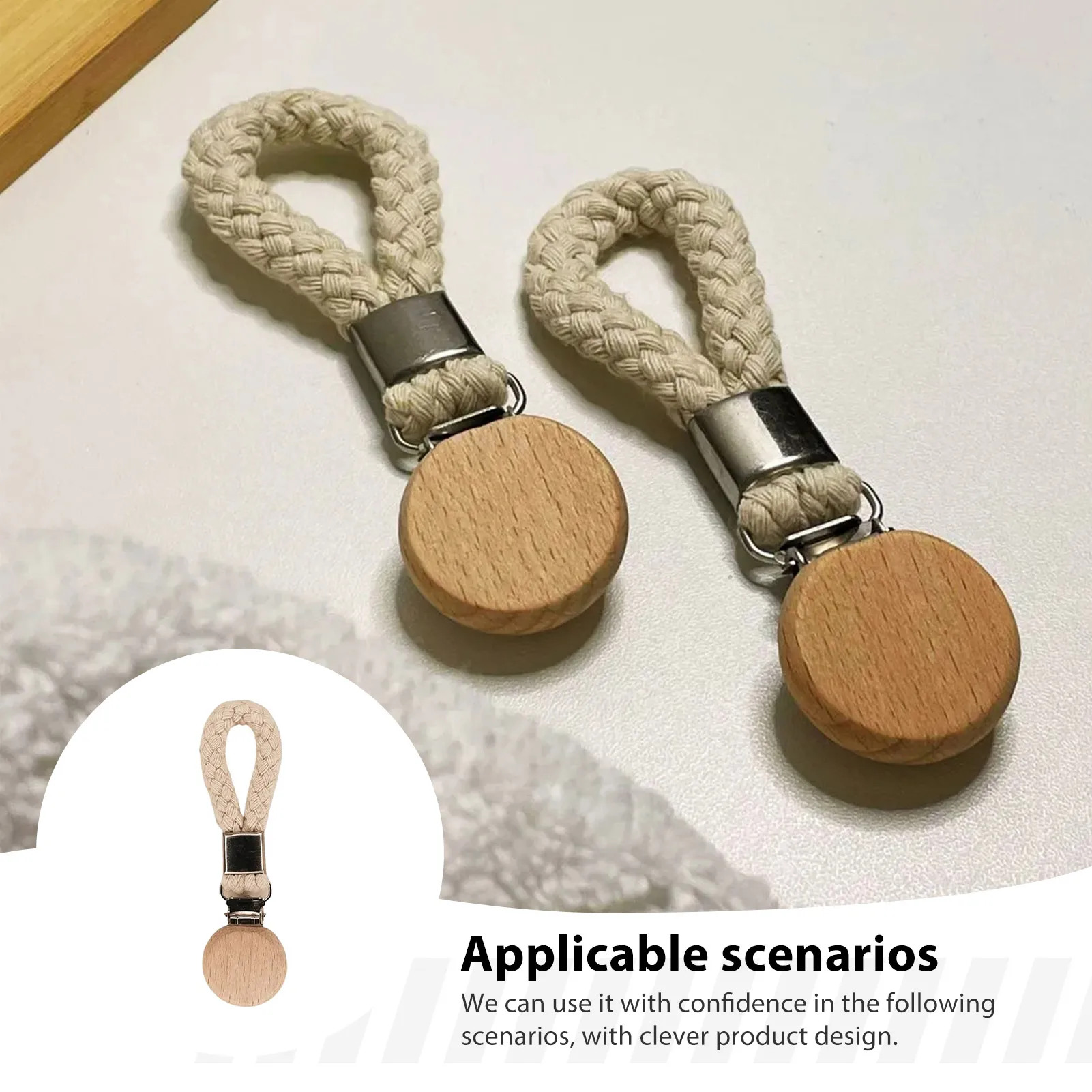 Natural Beech Wood Towel Clips for Kitchen Bathroom Home Storage Rust Resistant Cotton Rope Hanging Holder Durable