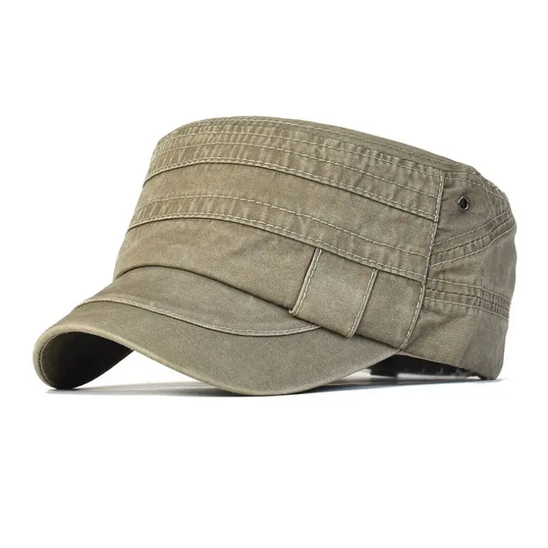 Cappello a cilindro piatto in cotone lavato Casual berretti militari regolabili uomo donna Design unico Vintage quattro stagioni