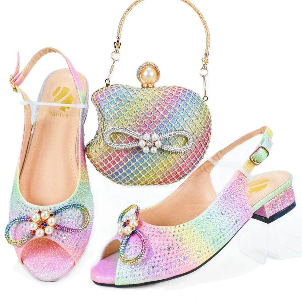 Doershow beautiful Italian Shoes And Bag Sets For Evening Party With Stones Italian Leather Handbags Match Bags! HJK1-16