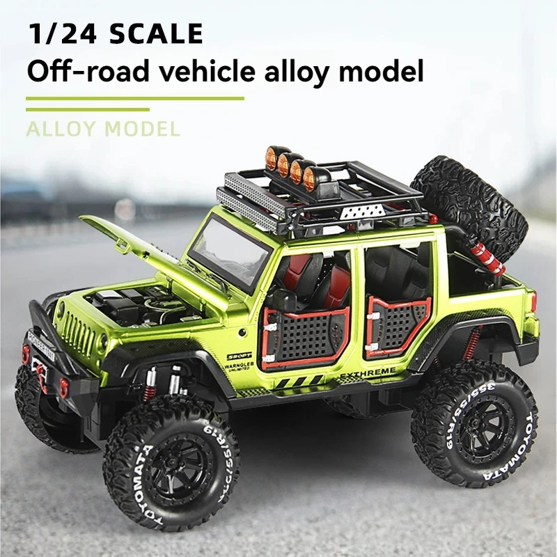 Macchinina giocattolo fuoristrada 1:24, stampo per auto in lega, ornamento per stampo per veicolo, veicolo fuoristrada tirato indietro, con suono e luce
