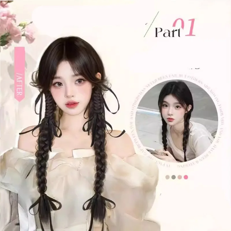 Sweet Bow Synthetic Double Ponytail Braids Wig New Chinese Style Girl Boxing Braids Wig