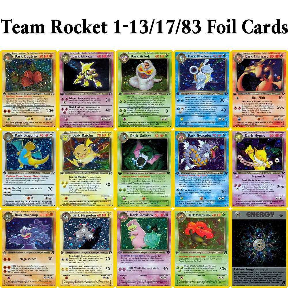 مجموعة بطاقات ألعاب PKM Foil Proxy مجموعة كاملة من مجموعة قواعد Team Rocket (RO) Jungle (JU) (BS)) ossil (FO) PTCG لعبة قابلة للجمع والبوكيمون #2