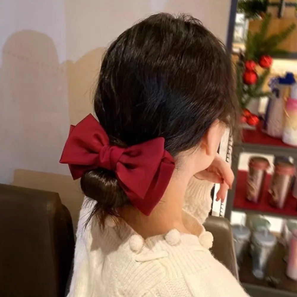 여성 새틴 활 머리핀 포니 테일 클립 2 층 Bowknot 리본 봄 클립 기질 액세서리 한국어 패션 우아한