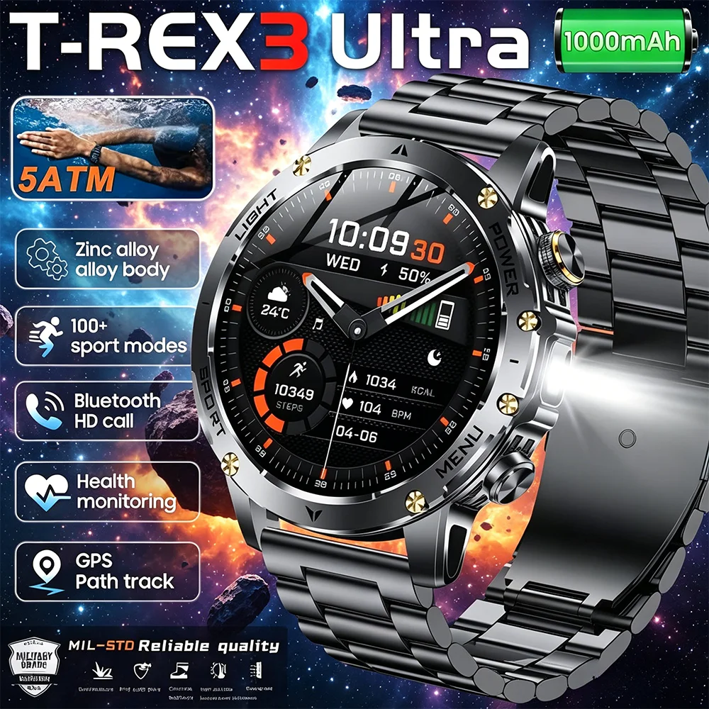 

2026 New Military Outdoor Smart Watch 1.85‘’ AMOLED 1000mAh Large Battery 5ATM Waterproof Voice Call Sports Men Fitness Bracel