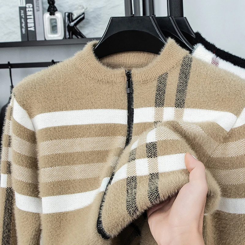 

Luxury Men's Autumn Long Sleeves Knit Cardigan Round Neck Zipper Keep Warm High Quality T-Shirt Leisure Business Men's Clothing