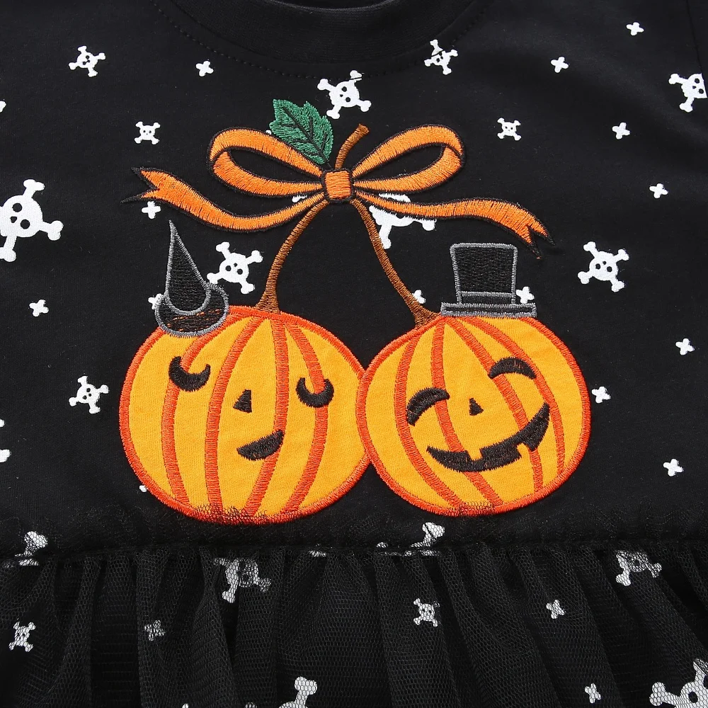 Jumping Meters Pumpkin Hot Halloween Prinzessinnenkleid für Mädchen, 2–7 Jahre, Kleinkindkleidung mit Kürbis-Taschen und Blumen, Kinderkleider – Detail 4