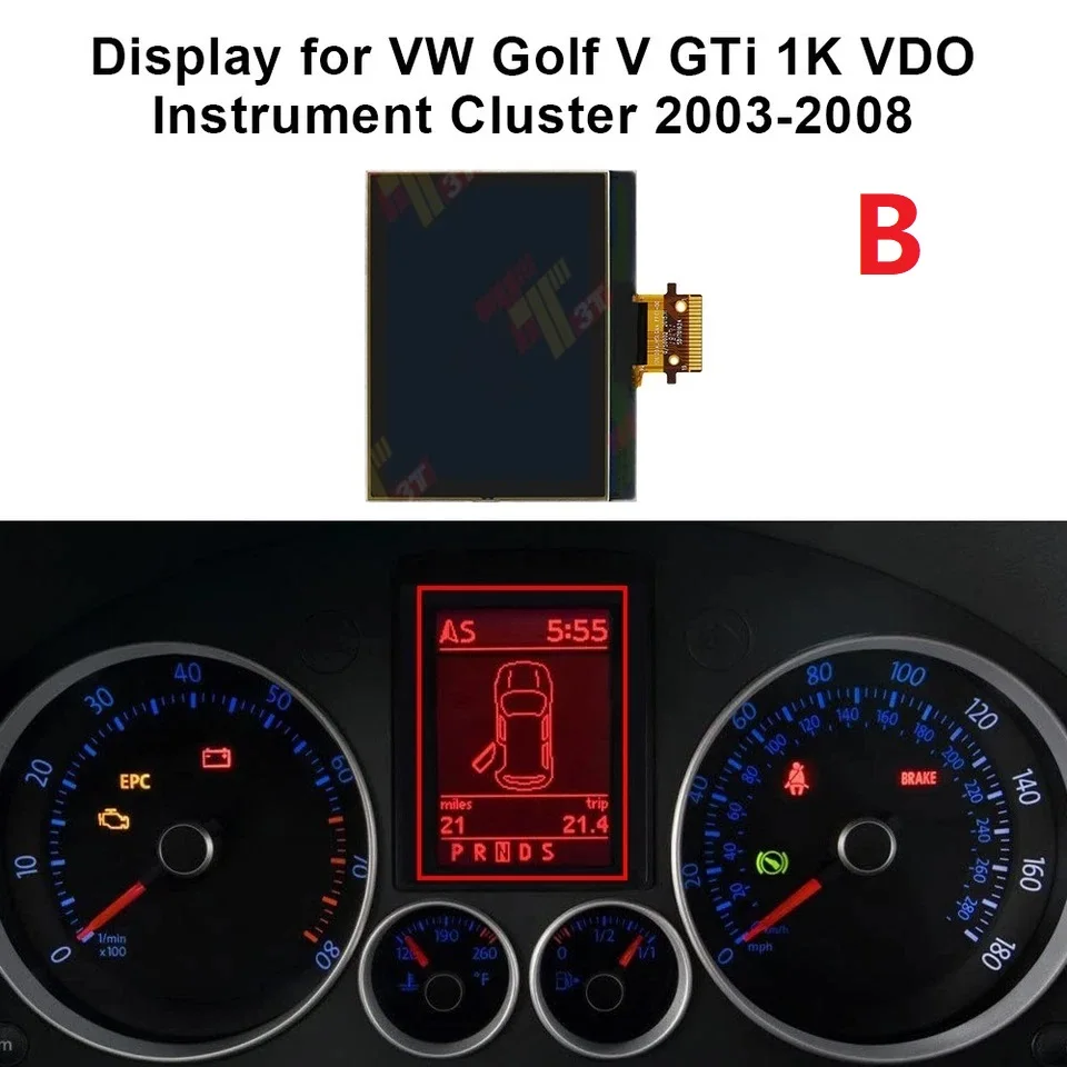 Dashboard LCD Display for VW Passat Jetta Golf V GTi Touran, Skoda Octavia Instrument Cluster
