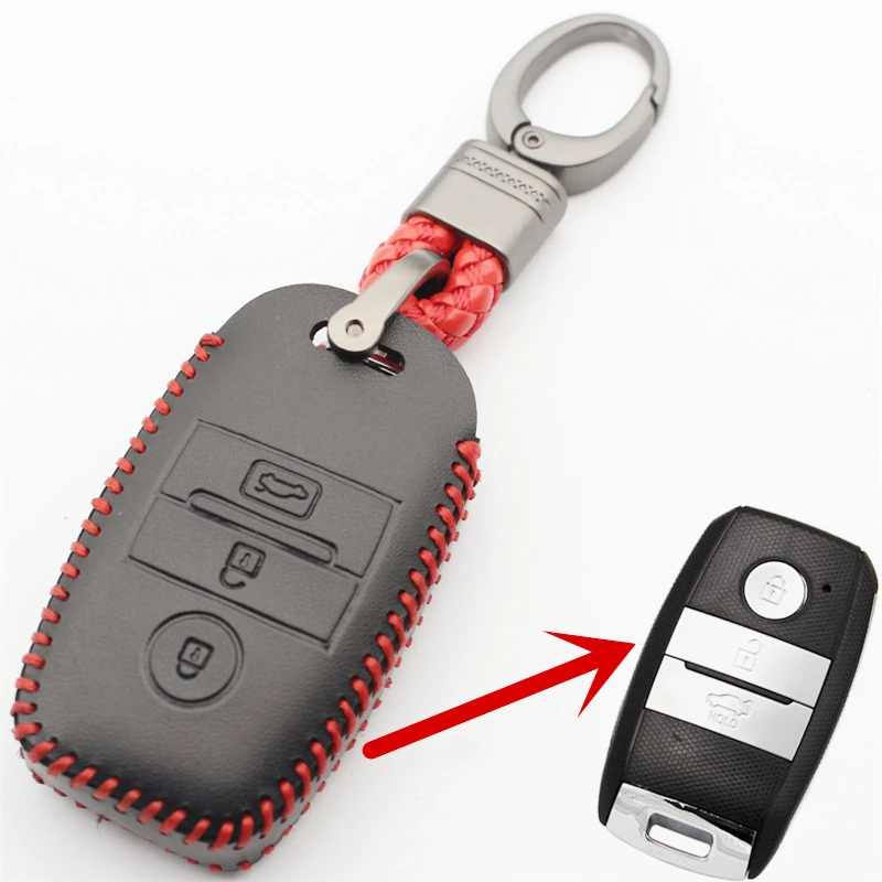 FLYBETTER Genuine Leather 3Button Smart Key Case Cover For Kia Seltos Optima Sorento K3 K4 K5 Niro Sportage Rio Stonic