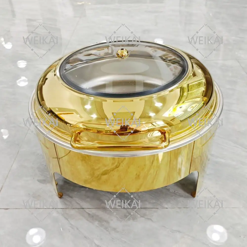 

Stainless steel buffet heat preservation furnace with ventilation hole visible hotel commercial buffet furnace golden high-end d