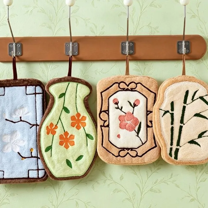 Kitchen, Bathroom, Wall Mounted Bathroom, Handkerchief, Absorbent Thickened Quick Drying Hanging coral Fleece Cleaning Cloth
