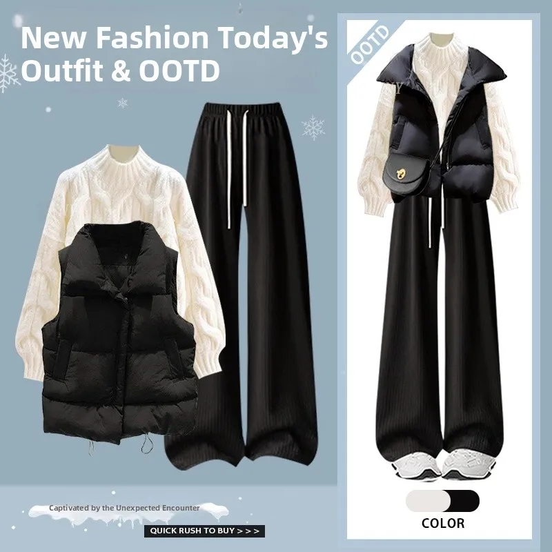 

Модный зимний комплект футболок, женский свитер с поворотом, хлопковый жилет, утягивающие повседневные брюки Sli Ele Sle