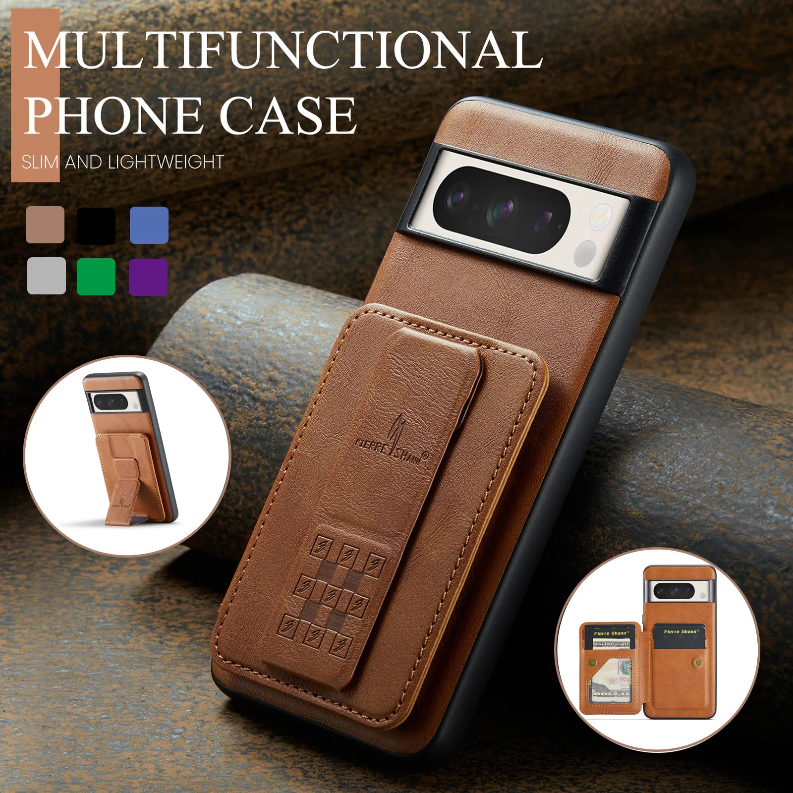 

Leather Phone Case for Google Pixel 10 9 Pro XL 10Pro 7 8 Pro 7A 8A 9A 7Pro With Magnetic Card Holder Wrist Strap Stand K0022