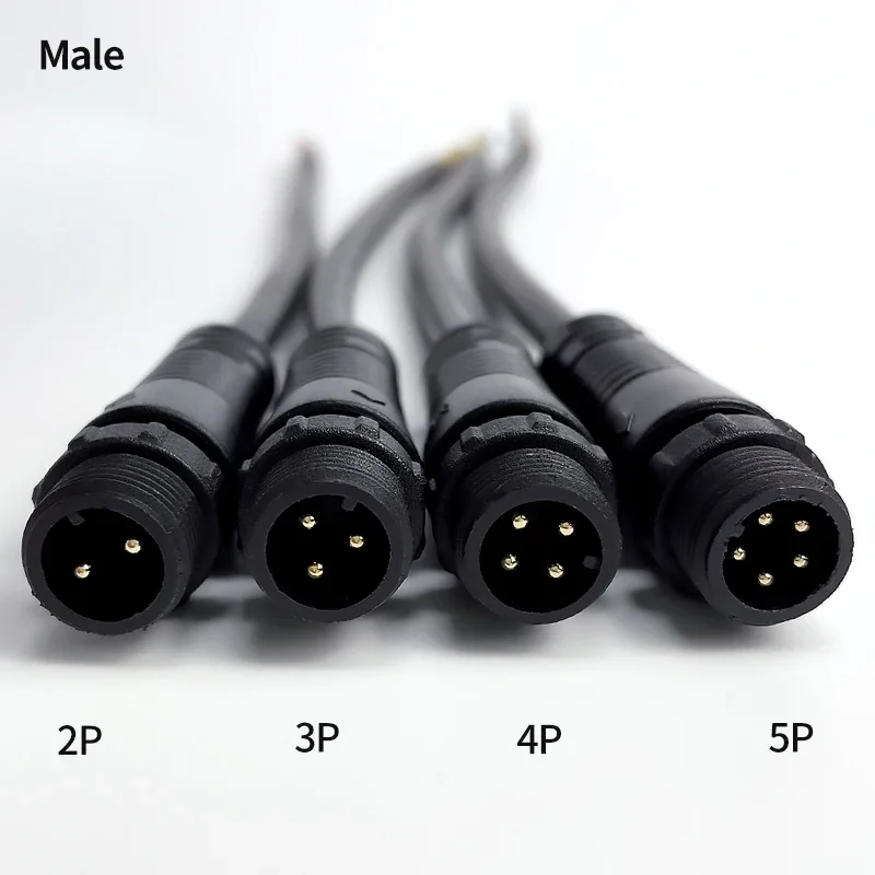 5/20Pcs M12 Waterproof 2 3 4 5 Pin IP67 Cable Wire Plug for LED Strips Male and Female 20cm Length Connector Rubber core head view 5