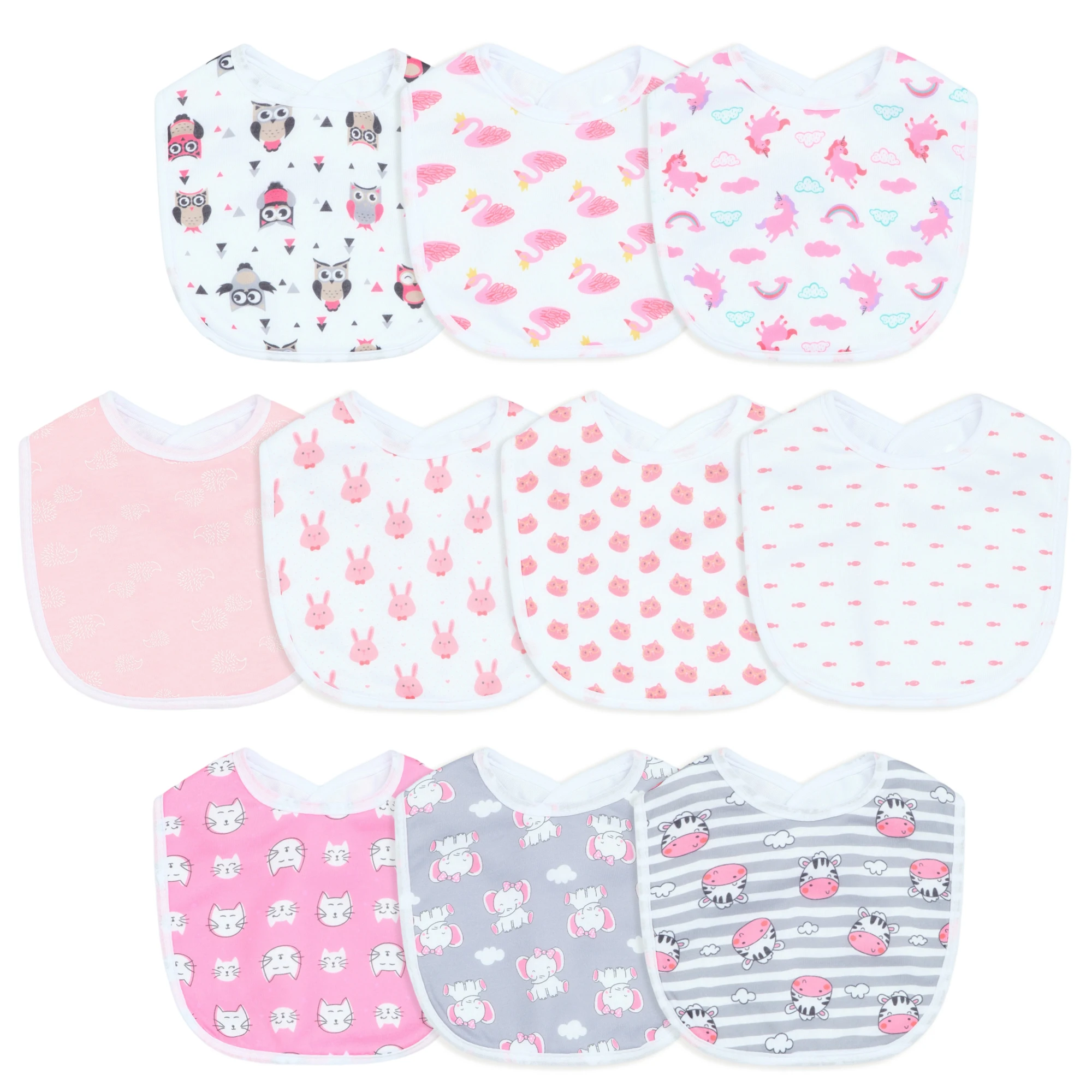 

Набор из 10 водонепроницаемых мягких слюнявчиков для девочек, супервпитывающие слюнявчики для новорожденных для кормления (регулируемые застежки, милый принт)