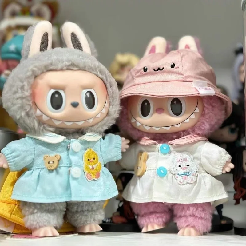 Para labubu apenas saia chapéu 17 cm bonito mini boneca de pelúcia roupas acessórios roupas presentes das crianças kawaii boneca roupas menina brinquedos