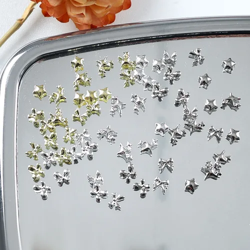 Imagen 2 del producto 30 Uds. De Mini estrella metálica 3D, lazo de cinta Starlight, aleación dorada y plateada, decoraciones de diamantes de imitación para decoración de uñas, adornos para manicura