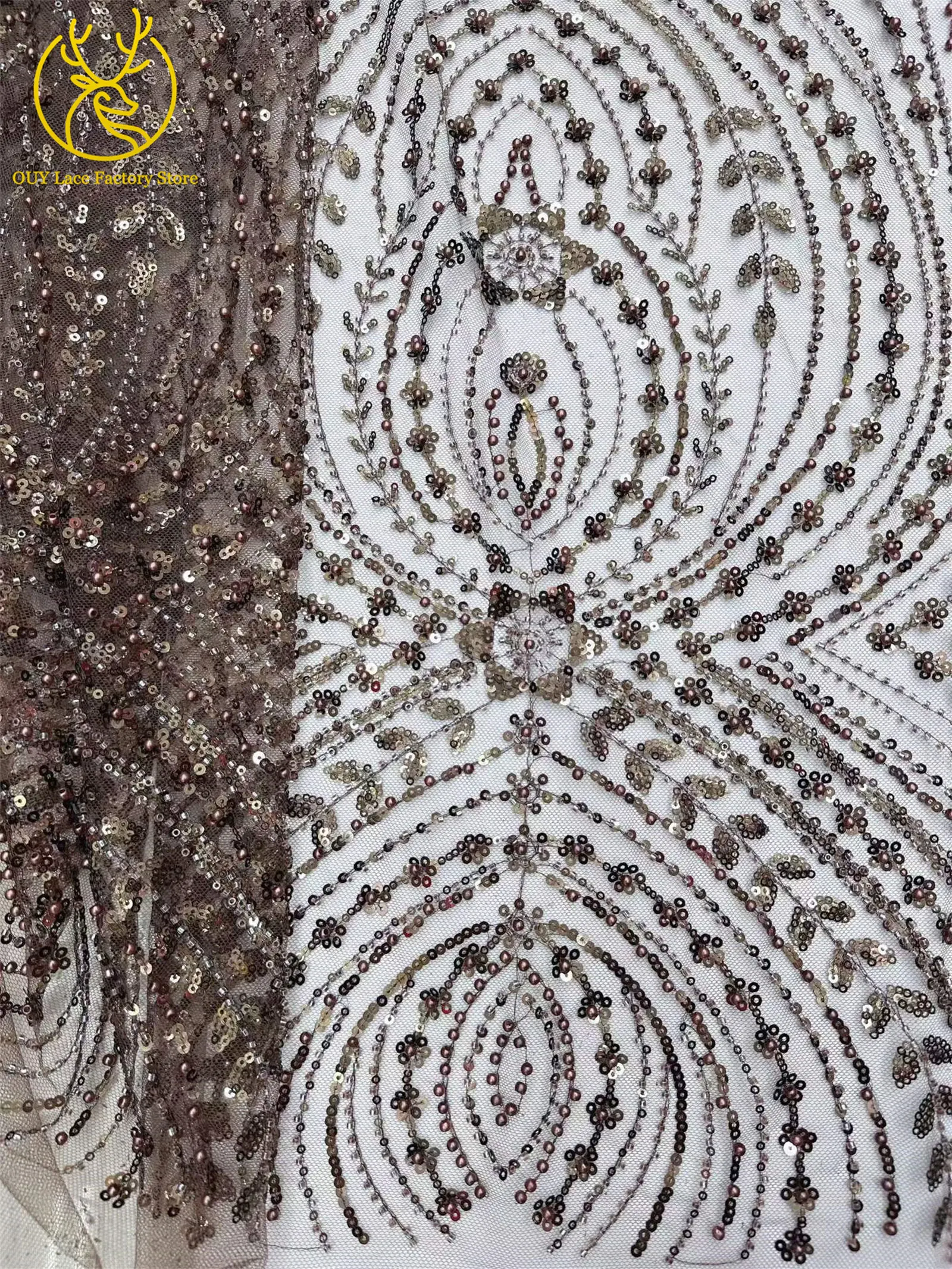 5 Yards afrikanischer Perlen-Pailletten-Spitzenstoff 2026 Hochwertiger nigerianischer französischer Tüll-Mesh-Spitzenstoff für Hochzeitskleider zum Nähen – Detail 29
