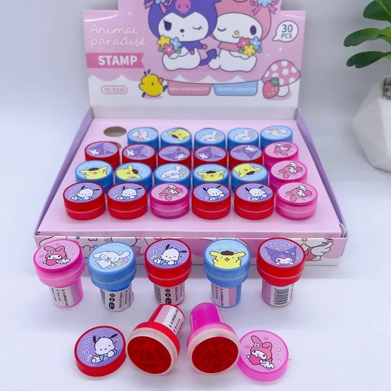 Sanrio Cartoon Seal 30pcs Cinnamoroll Mymelody Kuromi Pompompurin Studenten Lof En Moedigen Kinderen Leuk Speelgoed Verjaardagscadeau